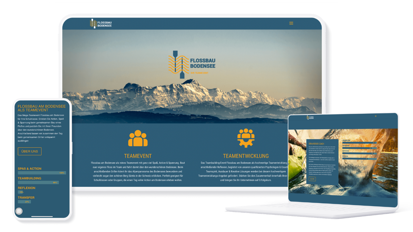 Flossbau Bodensee Website auf Desktop, Tablet und Smartphone